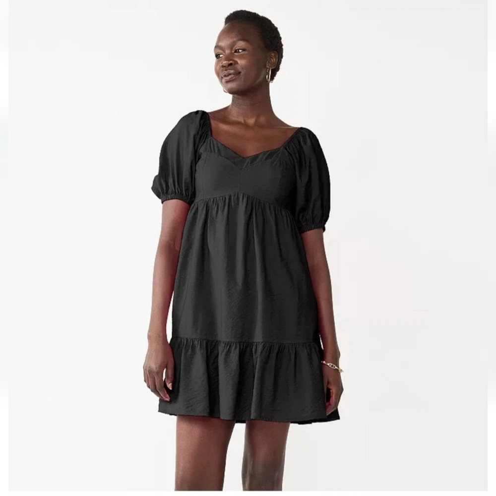 Nine West Black Mini Dress with Puff Sleeves
